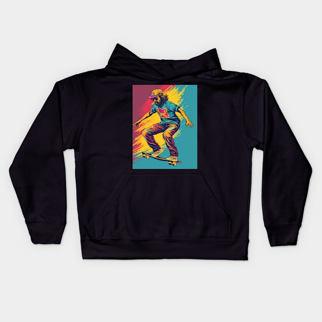 Retro Skateboarder Kids Hoodie by Hollywood Tees